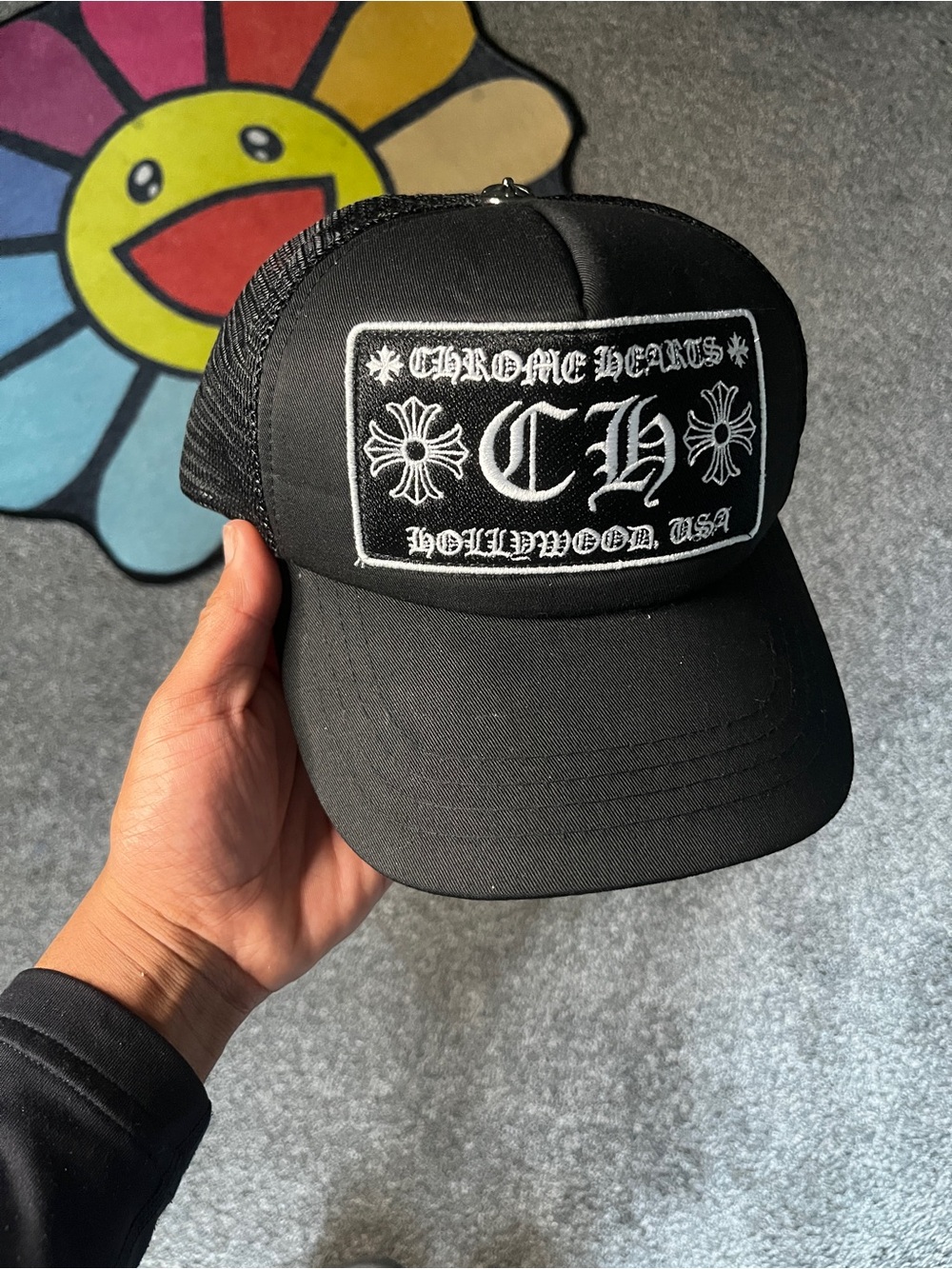 Chrome Hearts Black Hollywood Trucker Hat